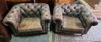 Set 2 Chesterfield club fauteuils vintage grijs + BEZORGING, Huis en Inrichting, Fauteuils, Gebruikt, ., Chesterfield, Ophalen of Verzenden