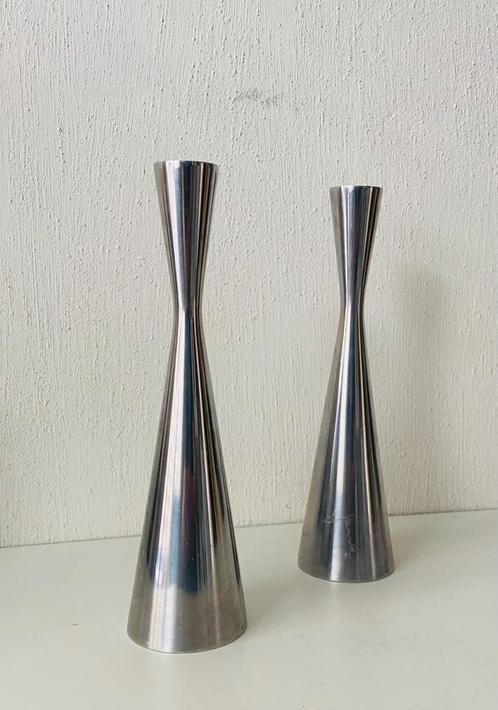 Aluminium Ikea kandelaars (2) jaren 90, Huis en Inrichting, Woonaccessoires | Kandelaars en Kaarsen, Gebruikt, Kandelaar, Minder dan 25 cm