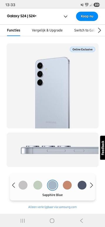 Samsung Galaxy S24+ 256GB – Sapphire Blue (Online Exclusive) beschikbaar voor biedingen