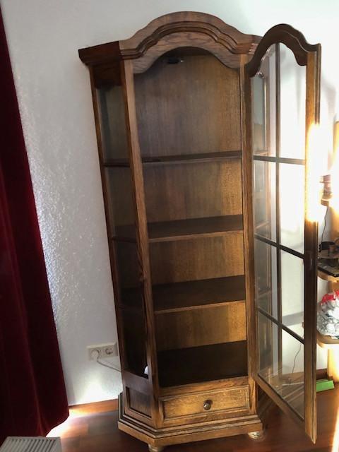Vitrinekast donker eiken, Huis en Inrichting, Kasten | Vitrinekasten, Gebruikt, 150 tot 200 cm, 50 tot 100 cm, 25 tot 50 cm, Met lade(s)