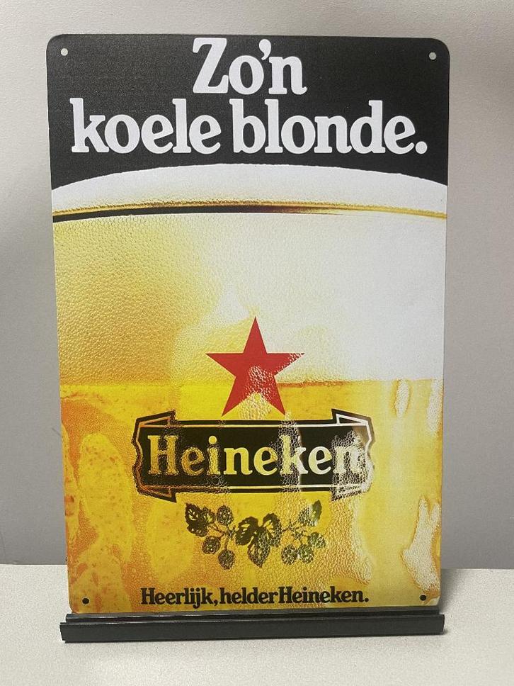 Heineken bier, Zo’n koele blonde metalen reclamebord, Verzamelen, Biermerken, Zo goed als nieuw, Reclamebord, Plaat of Schild