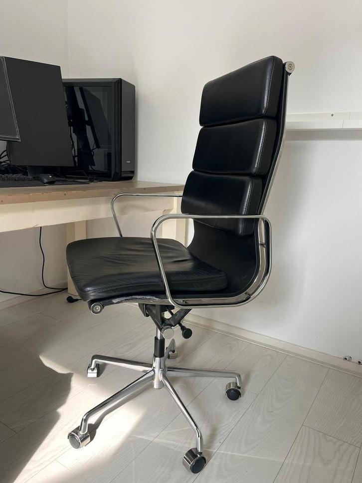 Stijlvolle luxe LEDEREN bureaustoel, Huis en Inrichting, Bureaustoelen, Gebruikt, Zwart, Ophalen