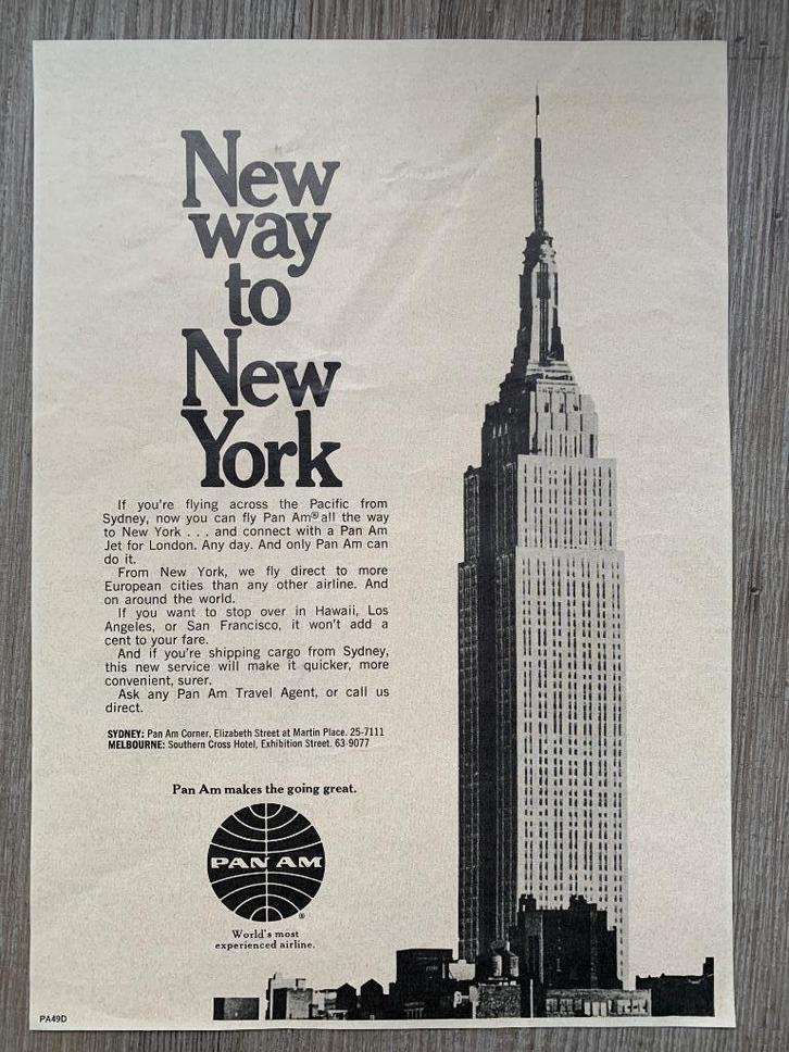 Reclameposter Pan Am, Verzamelen, Merken en Reclamevoorwerpen, Gebruikt, Reclamebord, Ophalen of Verzenden