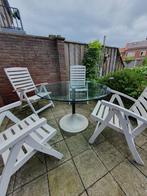 Ronde tuintafel + 4 teakhouten stoelen, Tuin en Terras, Tuinsets en Loungesets, Ophalen, 4 zitplaatsen, Gebruikt, Teakhout