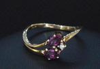 Vintage gouden ring 14k goud met diamant 2 robijnen, Goud, 17 tot 18, Ophalen of Verzenden, Dame