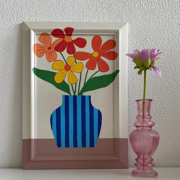 Schilderijtjes in vrolijke kleuren - zijn handbeschilderd., Huis en Inrichting, Woonaccessoires | Schilderijen, Tekeningen en Foto's