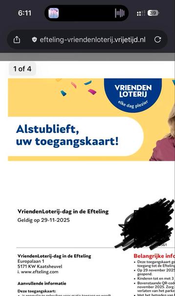 Efteling kaarten 4x en parkeerkaart beschikbaar voor biedingen