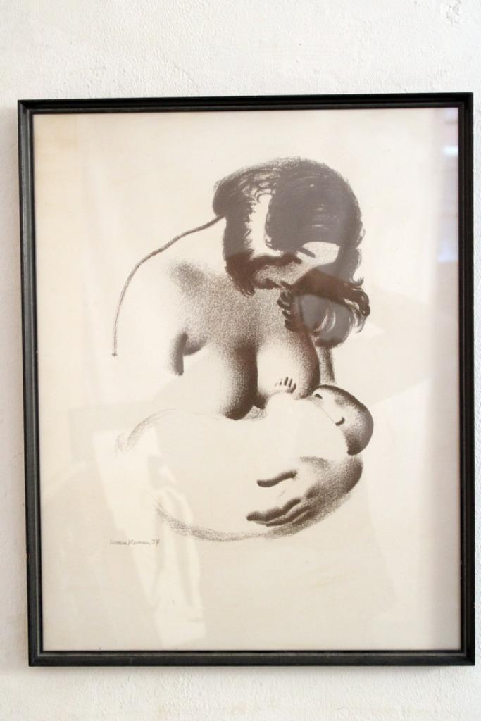Sikker Hansen Deense litho vrouw met kind vintage design, Antiek en Kunst, Kunst | Litho's en Zeefdrukken, Ophalen of Verzenden