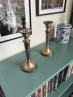 Vintage Verzilverde Bijenkorf kandelaars (Set), Gebruikt, 25 tot 50 cm, Ophalen of Verzenden, Grijs