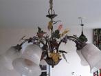 Brocante hanglamp met vijf matglazen kelkjes, Huis en Inrichting, Lampen | Hanglampen, Ophalen, Gebruikt, Romantisch, Glas
