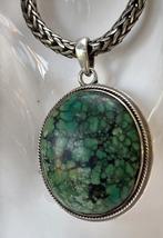 Vintage Tibetaanse zilveren hanger – Spiderweb Turquoise, Gebruikt, Ophalen of Verzenden, Met edelsteen, Groen