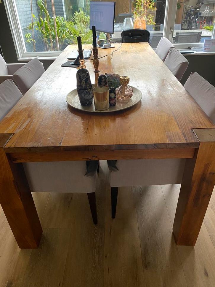 Massief eiken tafel, Huis en Inrichting, Tafels | Eettafels, Gebruikt, 100 tot 150 cm, 200 cm of meer, Vijf personen of meer, Rechthoekig
