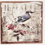 Vogel op Jute - Decoratie, nieuw., Minder dan 50 cm, Verzenden, Nieuw, Schilderij