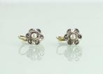 Antieke gouden oorbellen bloem parel diamant, Art Deco, Sieraden, Tassen en Uiterlijk, Antieke sieraden, Ophalen of Verzenden