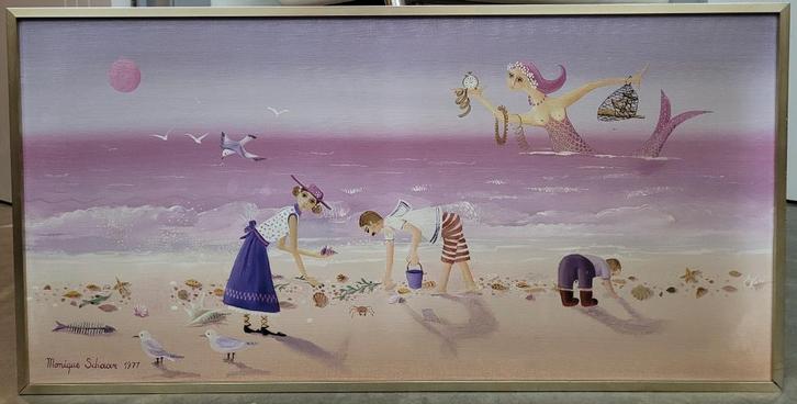 Monique SCHAAR, schelpjes rapen, Antiek en Kunst, Kunst | Schilderijen | Klassiek, Ophalen of Verzenden