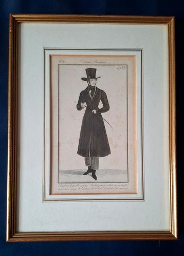 19de eeuwse originele aquatint-modegravure Costume Parisien beschikbaar voor biedingen