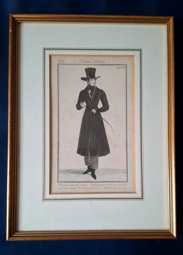 19de eeuwse originele aquatint-modegravure Costume Parisien, Antiek en Kunst, Kunst | Etsen en Gravures, Ophalen of Verzenden