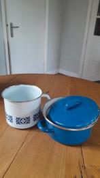 2 Vintage/Retro geëmailleerde kookpannetjes, 1 met deksel., Ophalen, Overige materialen