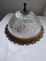 oude plafonlamp met bewerkt glas, Huis en Inrichting, Lampen | Plafondlampen, Ophalen of Verzenden, Gebruikt, Glas