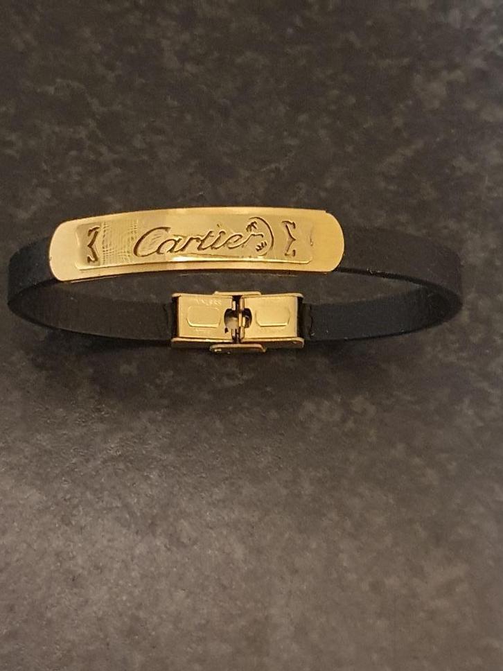 Cartier armband met zwart rubber zeer mooi en zeldzaam, Sieraden, Tassen en Uiterlijk, Armbanden, Zo goed als nieuw, Goud, Zwart