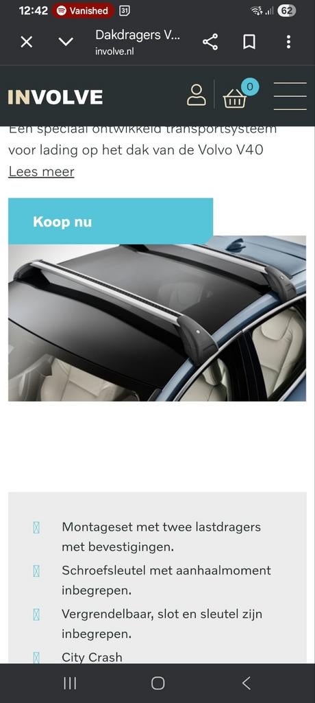 Dakdragers voor Volvo V40, Ophalen of Verzenden, Gebruikt