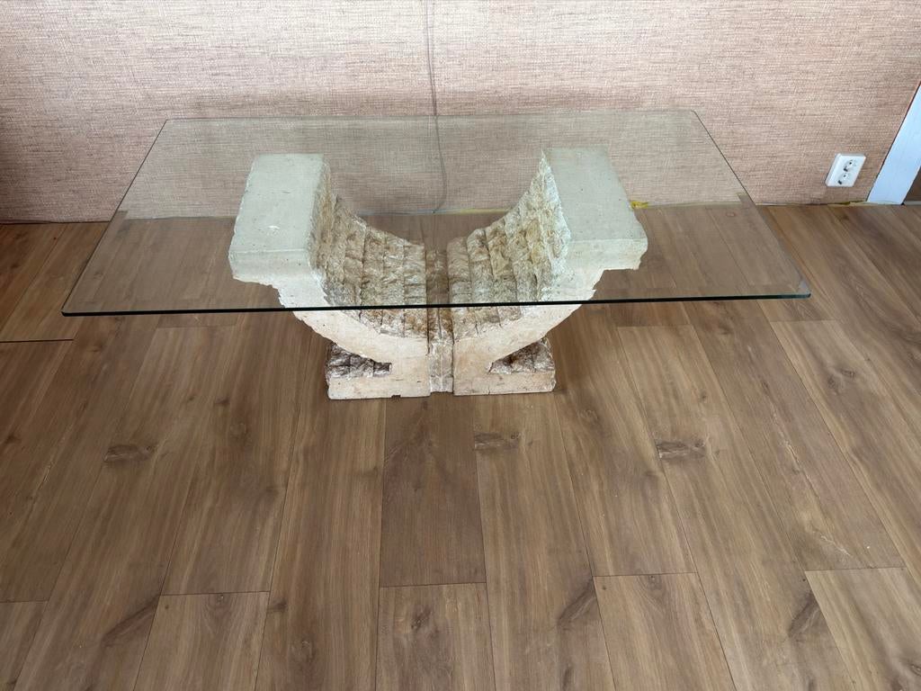 Vintage Mactan Ponte Tafel - 127x71 cm, Huis en Inrichting, Ophalen, Gebruikt, 100 tot 150 cm, Glas