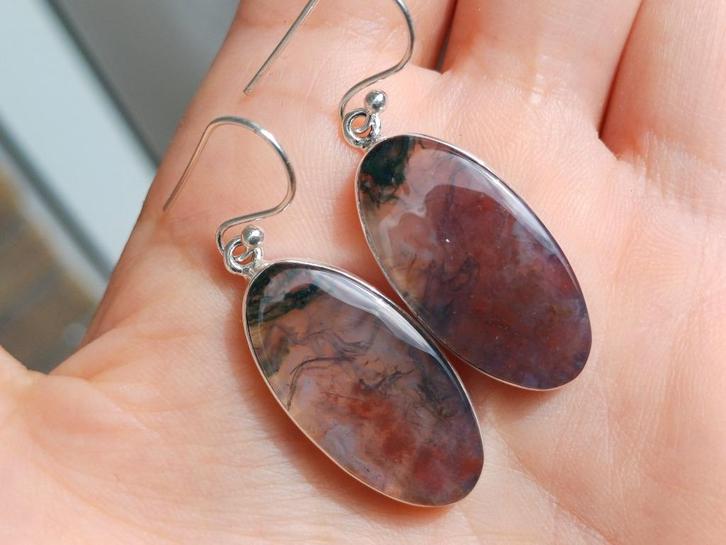 Vanoli 925 zilveren oorbellen met mosagaat, Sieraden, Tassen en Uiterlijk, Oorbellen, Nieuw, Hangers, Zilver, Overige kleuren