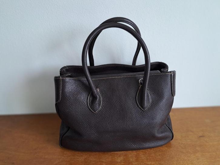 Vintage donkerbruin leren Via Borgospesso dames handtas, Sieraden, Tassen en Uiterlijk, Tassen | Damestassen, Zo goed als nieuw
