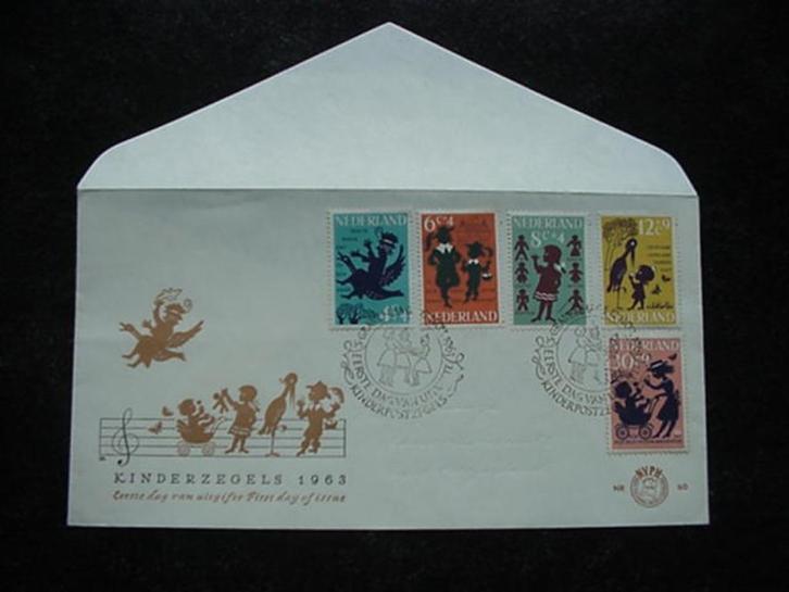 FDC E60, Kinderzegels 1963, met gewist adres en open klep., Postzegels en Munten, Postzegels | Eerstedagenveloppen, Onbeschreven