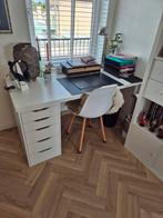 Ikea bureau, Lagkapten/Alex 140x60, wit met stoeltje, Huis en Inrichting, Ophalen, Gebruikt, Bureau