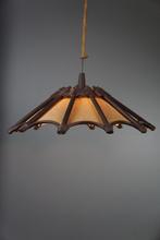 Sfeervolle rotan manou hanglamp met hout en jute, Minder dan 50 cm, Hout, Manou, rotan, Gebruikt