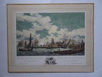 Handgekleurde druk gravure Haven Vlissingen, M. Sallieth   