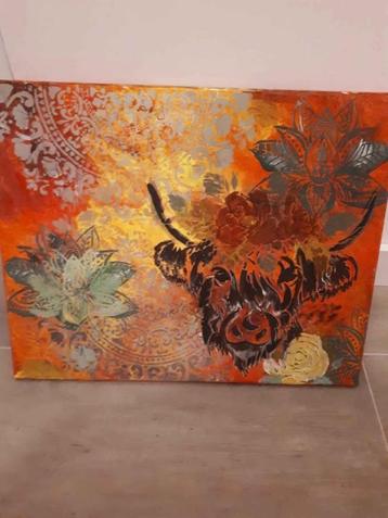 Schotse Hooglander acrylverf op canvas beschikbaar voor biedingen