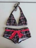 O'neill halterbikini grijs met roze ruit maat 36C en 36, Verzenden, Zo goed als nieuw, Grijs, Bikini