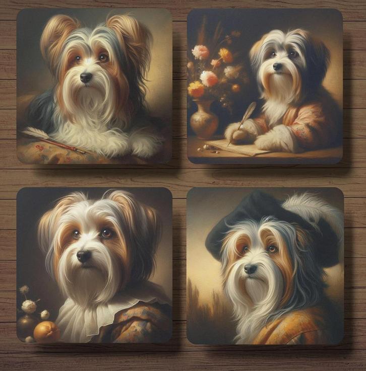 Biewer Terrier Rembrandt stijl onderzetters met houder, Huis en Inrichting, Woonaccessoires | Onderzetters, Nieuw, Glas of Kopje