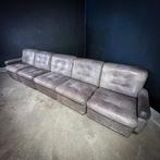 Grijs Leren Modulaire Midcentury Design Bank – 5-Delig, Gebruikt, 300 cm of meer, Ophalen of Verzenden, Rechte bank