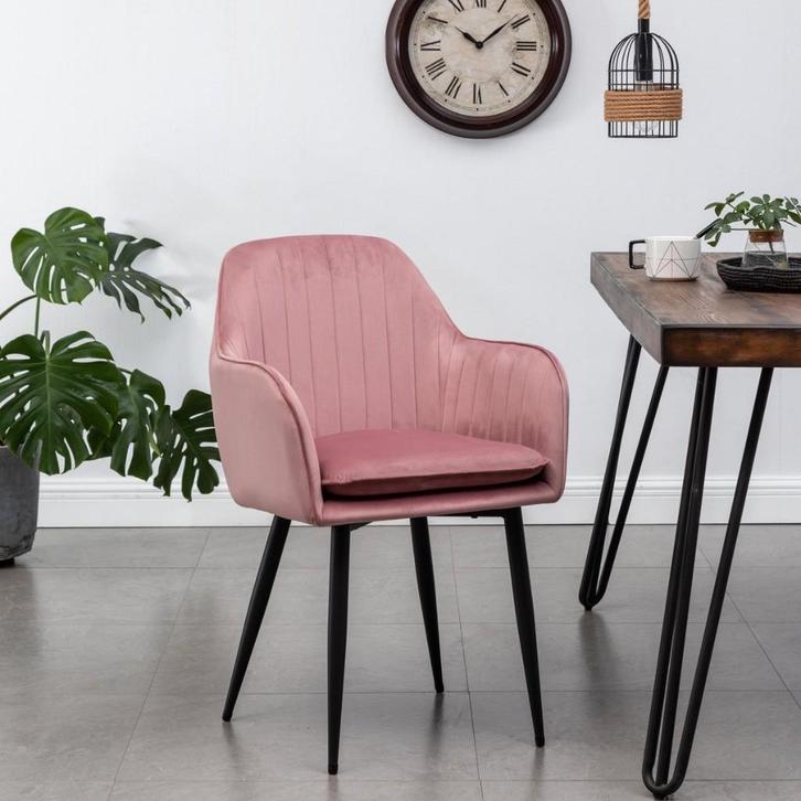 Eetkamerstoel met armleuningen en zwarte poten-Rose 4 Stuks, Huis en Inrichting, Stoelen, Nieuw, Vier, Kunststof, Metaal, Rood