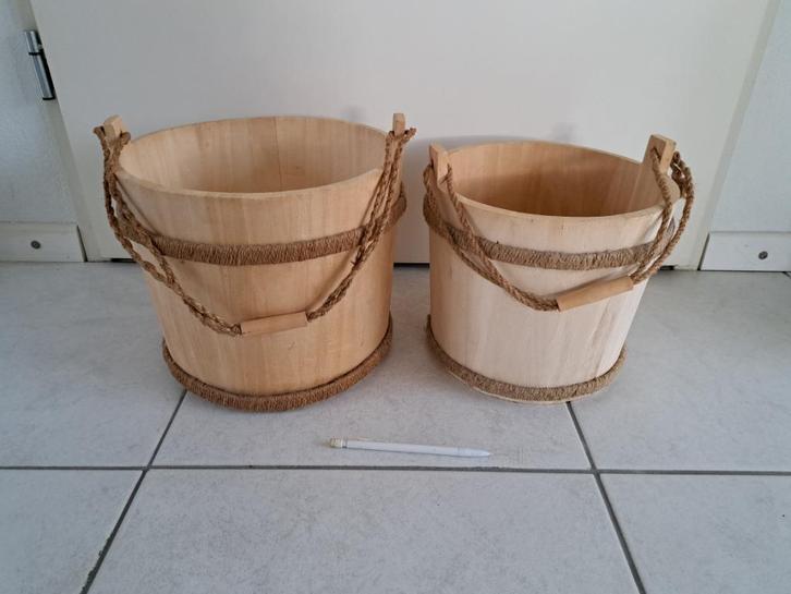 Houten emmers, Huis en Inrichting, Emmers, Zo goed als nieuw, Hout, Met handgreep, Ophalen of Verzenden