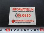 sticker Nederlandse Hartstichting Informatielijn 06.0650, Verzamelen, Ophalen, Zo goed als nieuw, Bedrijf of Vereniging