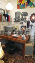 Grijsbewolkt emaille keukenhulpjes vintage (foto's + tekst), Ophalen of Verzenden, Huis en Inrichting