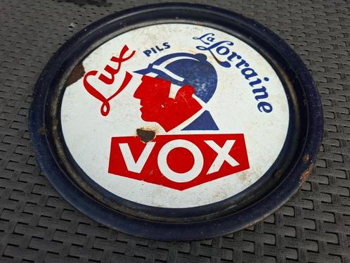 emaille plateau Lux Pils Vox La Lorraine, Verzamelen, Biermerken, Zo goed als nieuw, Reclamebord, Plaat of Schild, Overige merken
