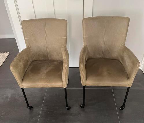 Just Design leren stoelen met wieltjes 2 stuks 495,-, Huis en Inrichting, Stoelen, Zo goed als nieuw, Eén, Overige kleuren, Ophalen