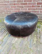 Leren ronde poef / hocker , jaren 70, Gebruikt, Leer, Ophalen of Verzenden, Onbekend