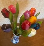 Delfts blauw vaasje met houten tulpen, Overige kleuren, Aardewerk of Porselein, Ophalen of Verzenden, Zo goed als nieuw