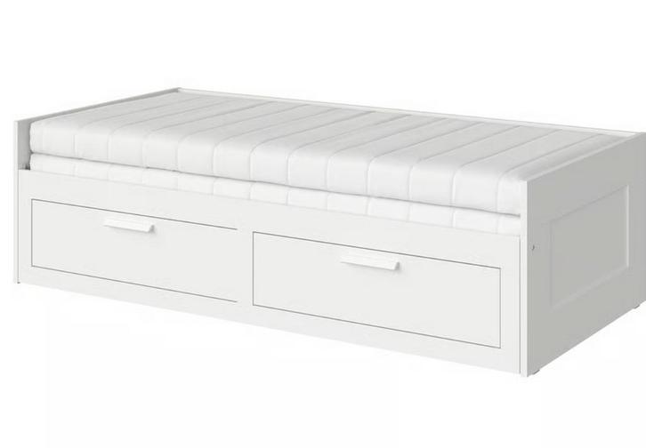 Logeerbed ikea brimnes, Huis en Inrichting, Slaapkamer | Bedden, Zo goed als nieuw, Eenpersoons, 90 cm, Hout, Wit, Ophalen of Verzenden