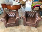 Chesterfield Fauteuils (2x) - Gebruikt leer, Ophalen, Gebruikt, Leer, 75 tot 100 cm