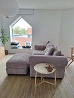 Mooie 3-zitsbank met hocker - Grijs/Beige Ribstof, Huis en Inrichting, Banken | Bankstellen, Ophalen, 100 tot 125 cm, Driepersoons