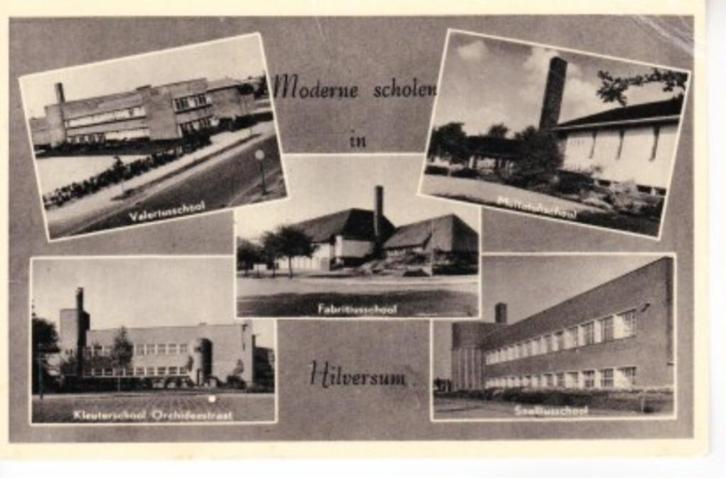 HILVERSUM,- Moderne Scholen.o.a.Valeriusschool.25-09, Verzamelen, Ansichtkaarten | Nederland, Gelopen, Noord-Holland, 1940 tot 1960