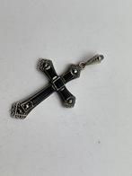A310 Prachtige zilveren kruishanger onyx markasiet, Ophalen of Verzenden, Zilver, Hanger, Met edelsteen