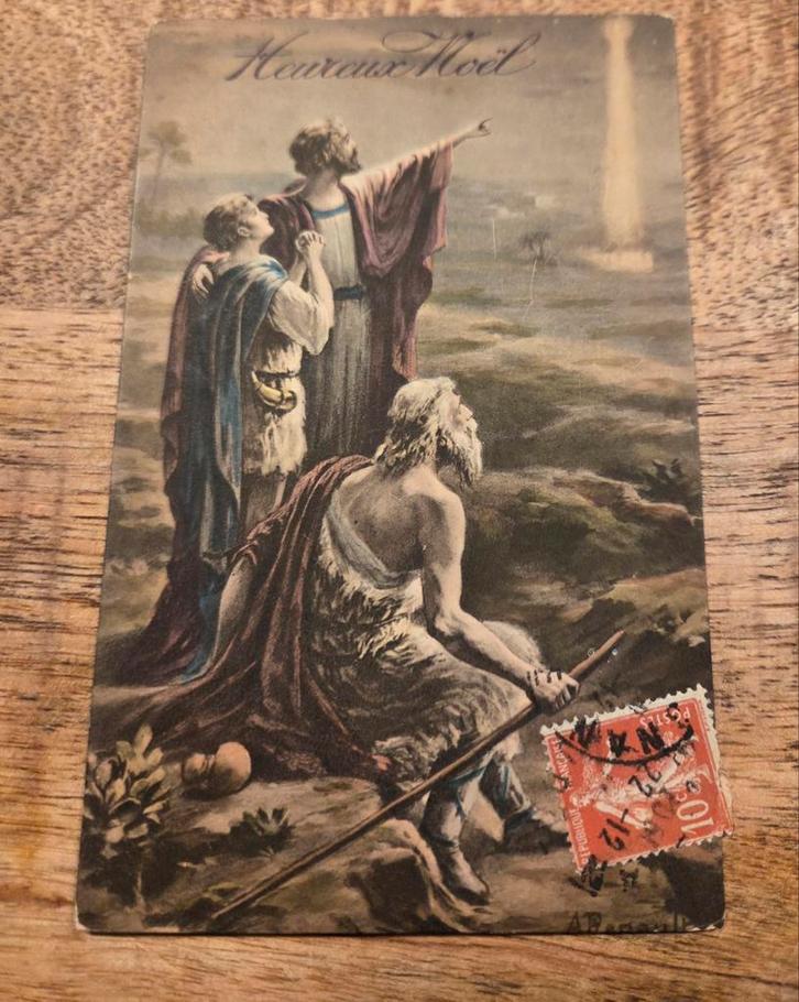 Antieke Franse kerstkaart met de herders - Religie, Verzamelen, Ansichtkaarten | Themakaarten, Gelopen, Voor 1920, Overige thema's